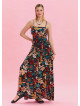 Thin Strap Waist Tie Petrol Floral Dress 4550